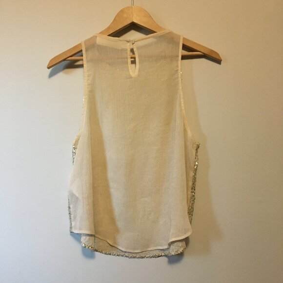 Abercrombie & Fitch Cream and Gold Sequin Sheer Glamorous Tank Top - Picture 2 of 16